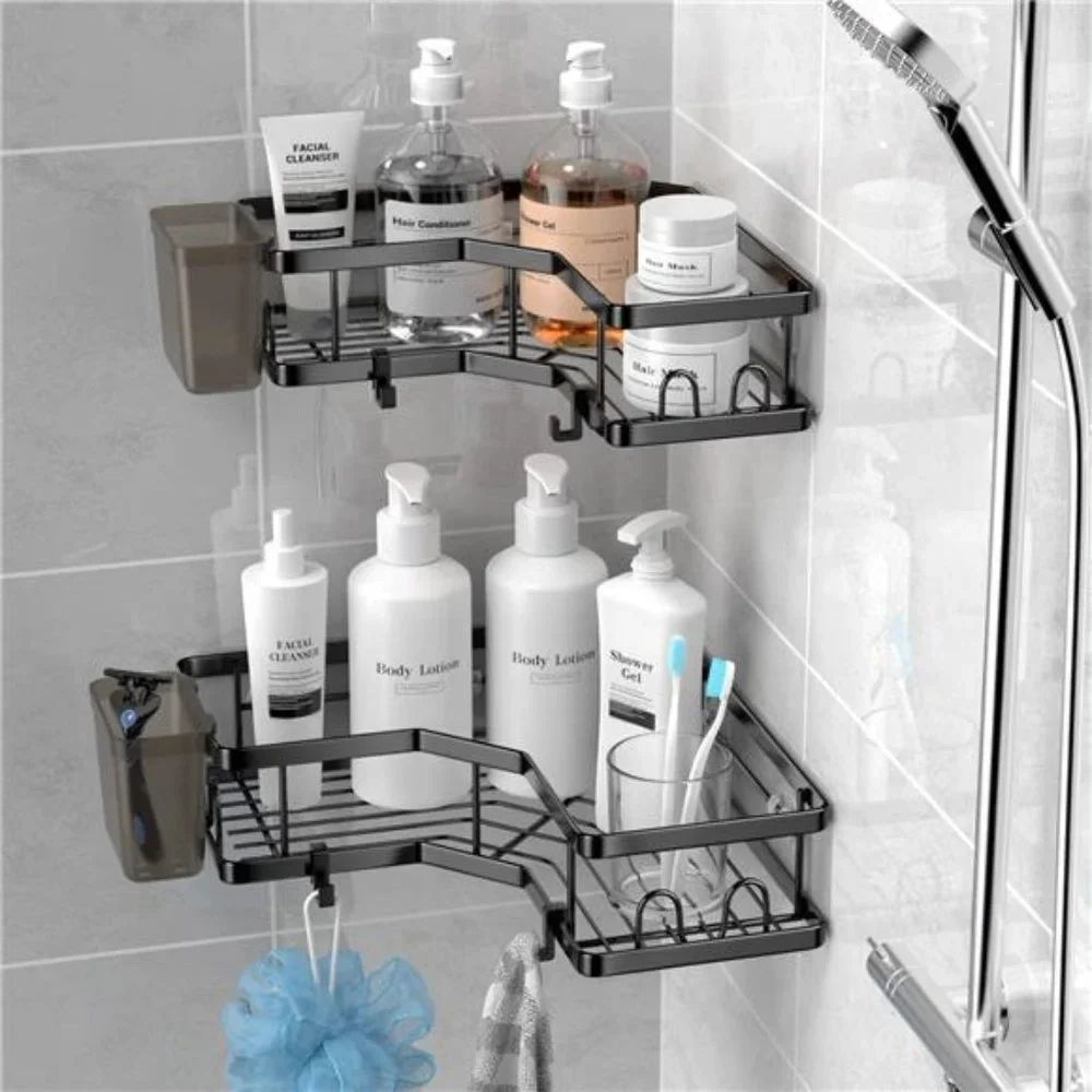 2 Pack Adhesive Shower Corner Organizer Shelves, No Drilling Stainless Steel